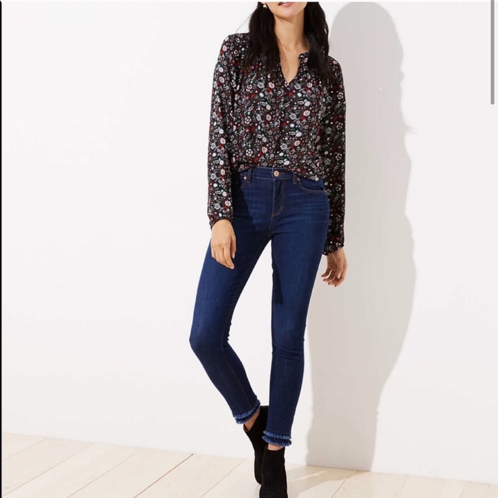 Loft Double frayed skinny jeans.